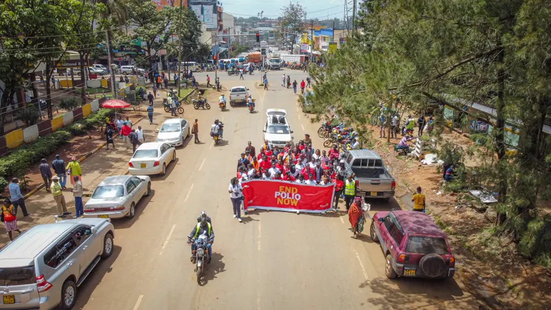 Club members and volunteers on the End Polio Now walk through Eldoret